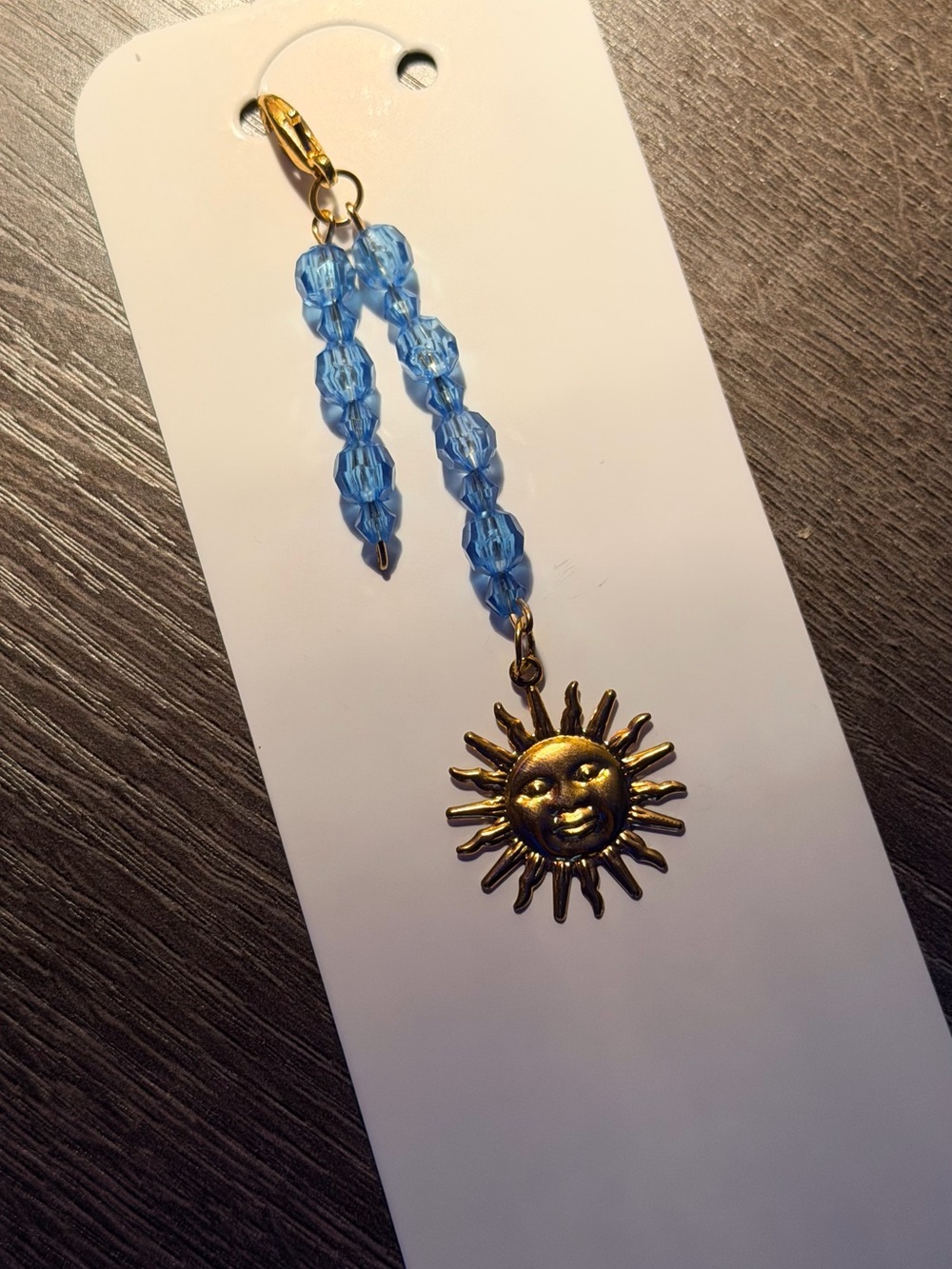 Sun Face Charm Dangle with Blue Beads keychain/ purse charm